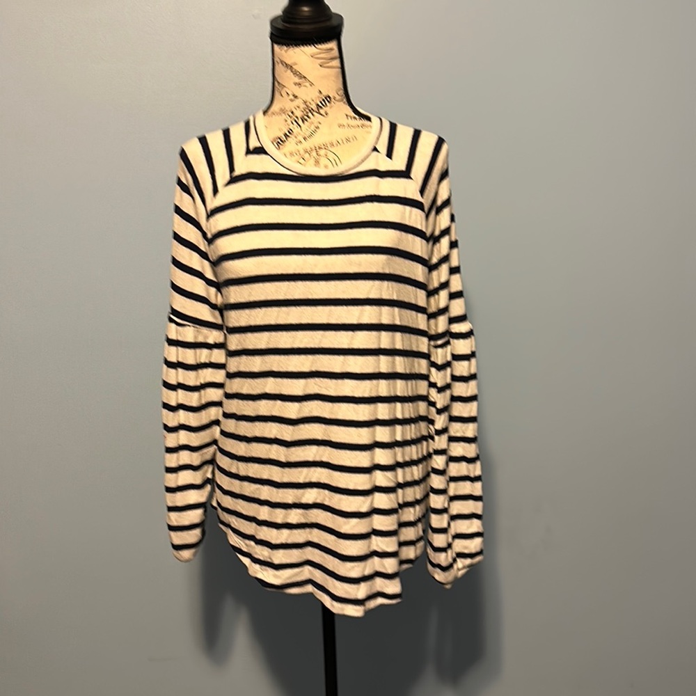 Long sleeve blue and white striped shirt